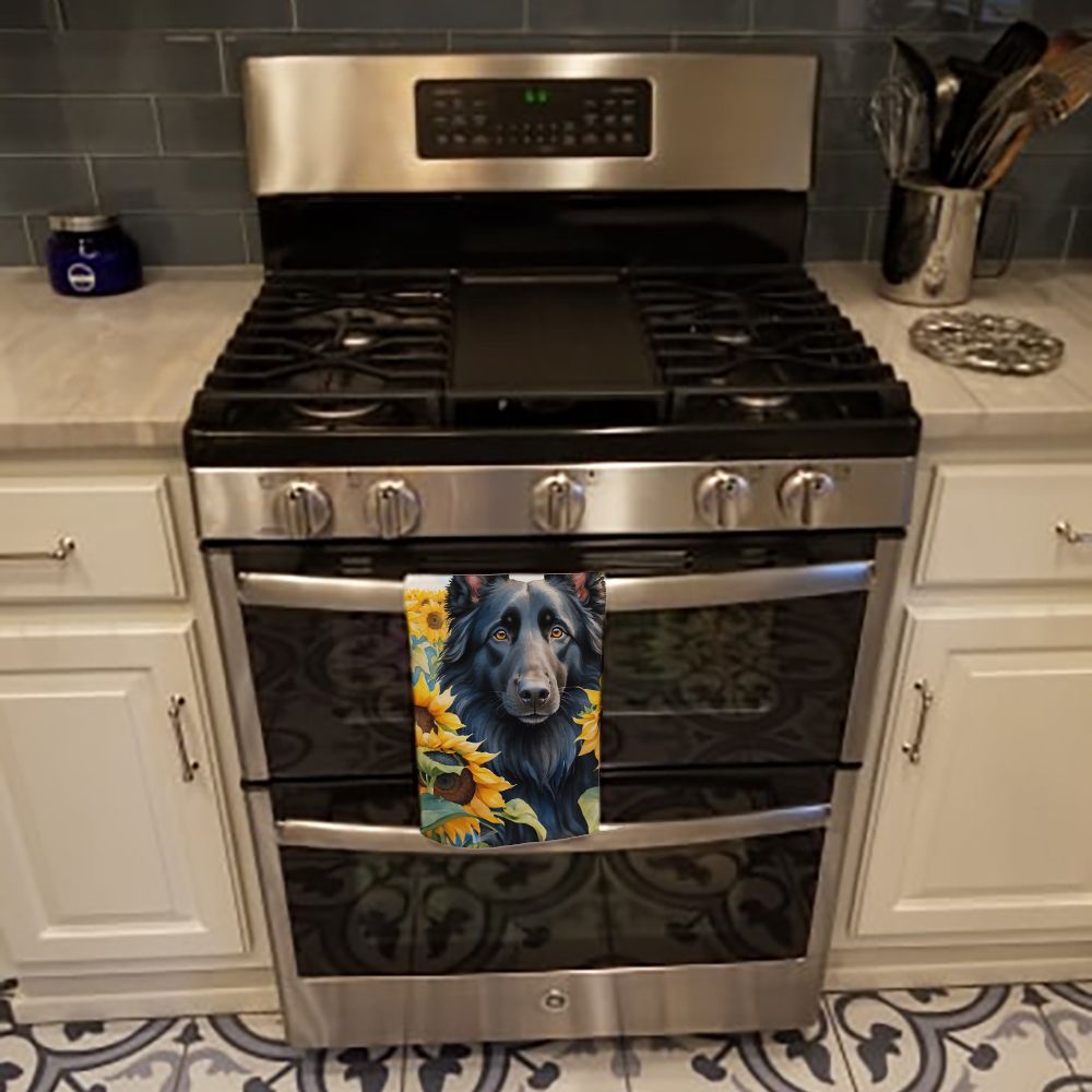 Belgian Sheepdog in Sunflowers Kitchen Towel Dish Cloths Guest Hand Towel Decorative Bathroom Towel for Face,Tea, Dishcloth, Kitchen and Bath