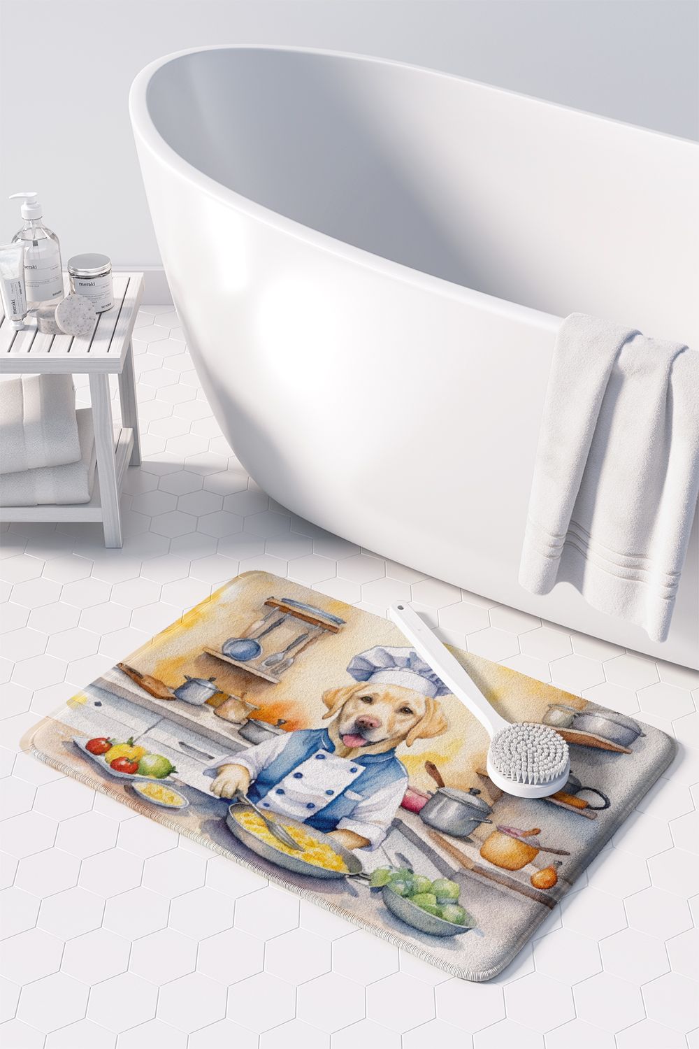 Yellow Labrador Retriever The Chef Memory Foam Kitchen Mat Machine Washable Anti-Fatigue Mat Cushion Comfort Bath Mat or Kitchen Rug