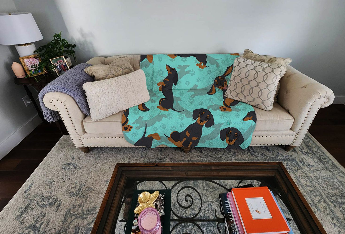 Black and Tan Dachshund Quilted Blanket 50x60 Artwork Pattern Quilted Throw Blanket for Bed, Couch, Sofa, Soft and Lightweight