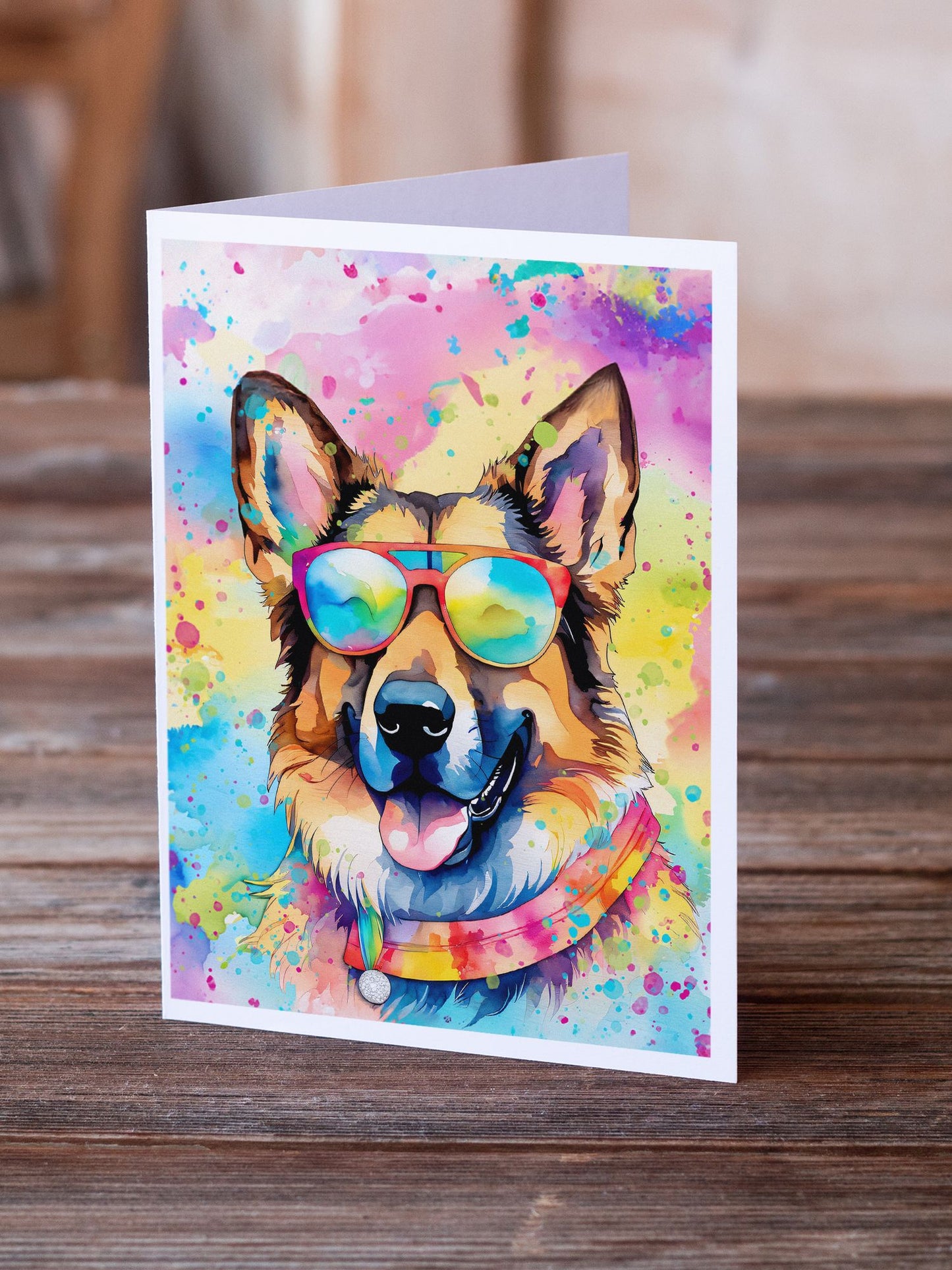 German Shepherd Hippie Dawg Greeting Cards Pack of 8 Blank Cards with Envelopes Whimsical A7 Size 5x7 Blank Note Cards
