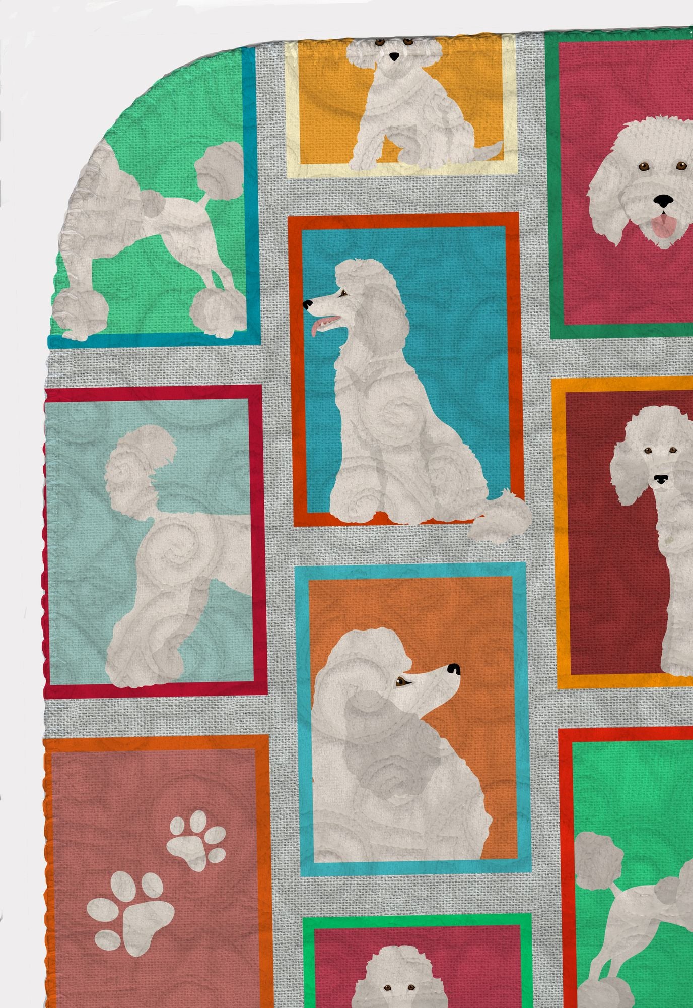 Lots of White Standard Poodle Quilted Blanket 50x60 Artwork Pattern Quilted Throw Blanket for Bed, Couch, Sofa, Soft and Lightweight