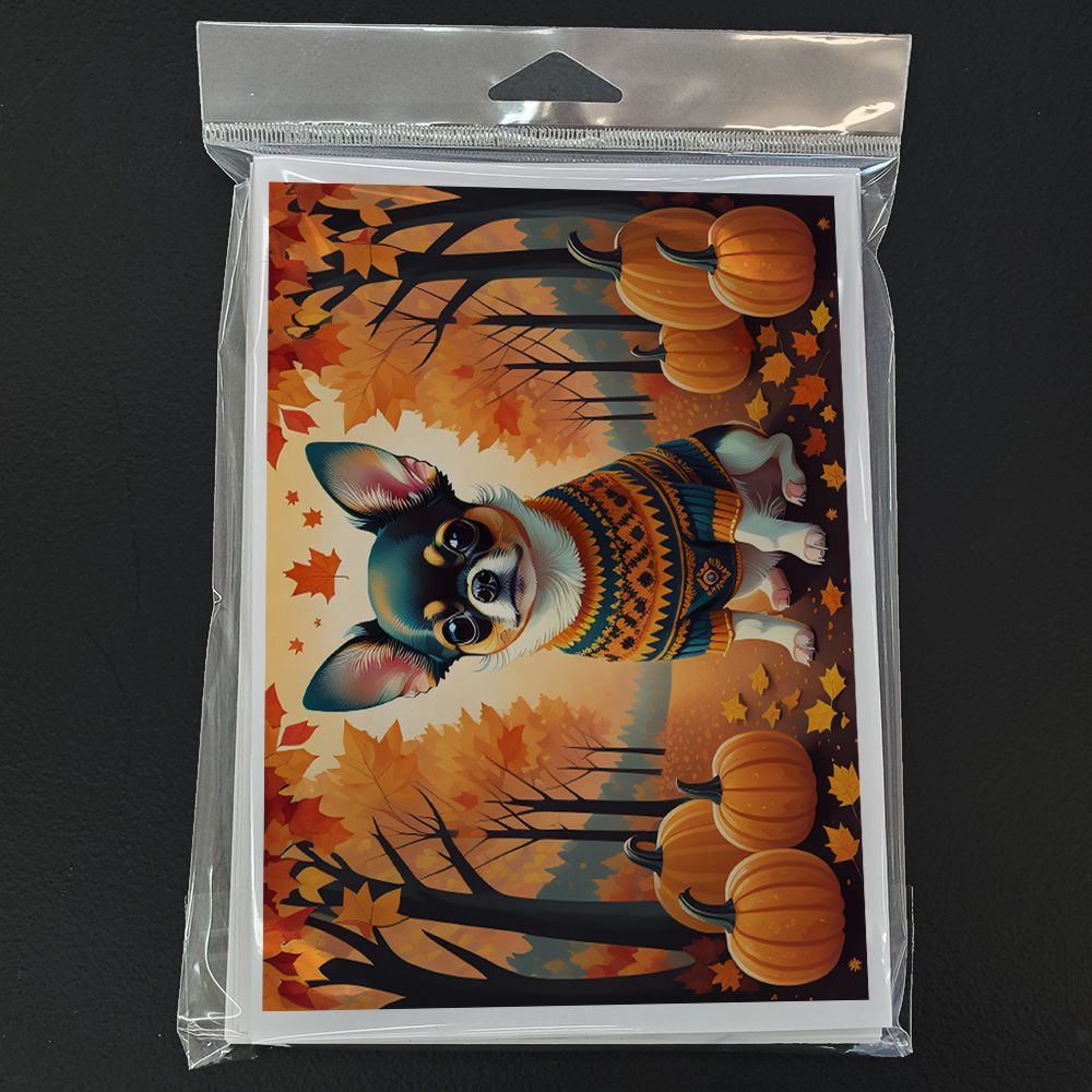 Tricolor Chihuahua Fall Greeting Cards Pack of 8 Blank Cards with Envelopes Whimsical A7 Size 5x7 Blank Note Cards