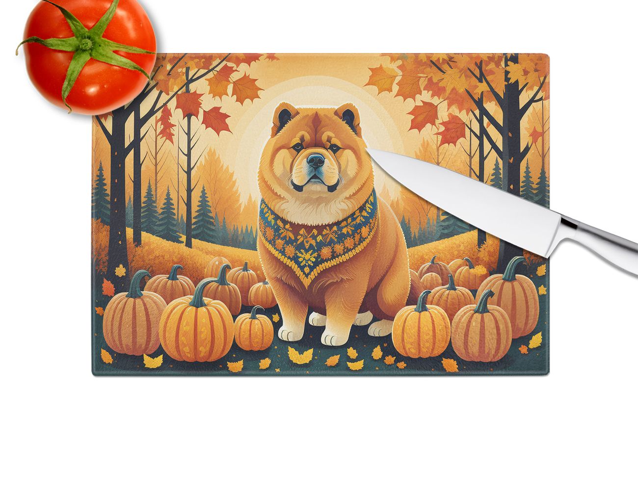 NEW Chow Chow Fall Glass Cutting Board Decorative Tempered Glass Kitchen Cutting and Serving Board Large Size Chopping Board