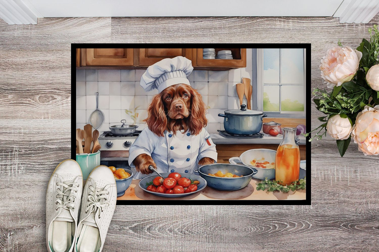 NEW Sussex Spaniel The Chef Doormat Front Door Mat Indoor Outdoor Rugs for Entryway, Non Slip Washable Low Pile, 18H X 27W