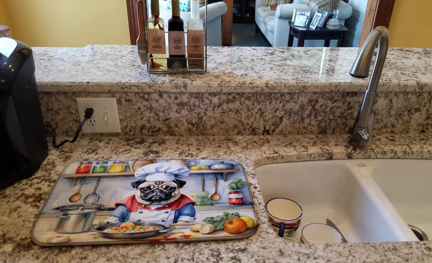 Pug The Chef Dish Drying Mat Absorbent Dish Drying Mat Pad for Kitchen Counter Dish Drainer Mat for Countertop, 14 x 21", Multicolor
