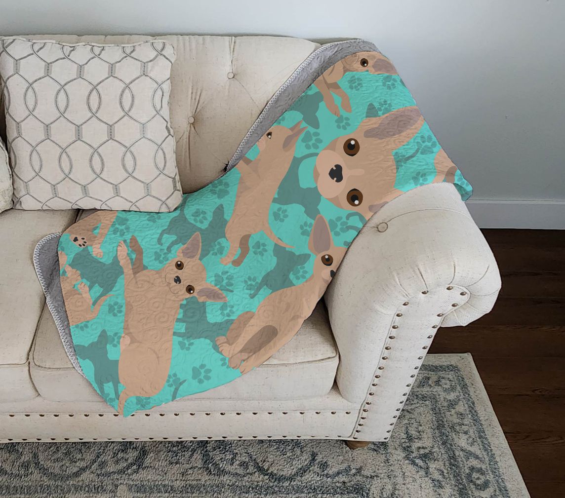Chihuahua Quilted Blanket 50x60 Artwork Pattern Quilted Throw Blanket for Bed, Couch, Sofa, Soft and Lightweight