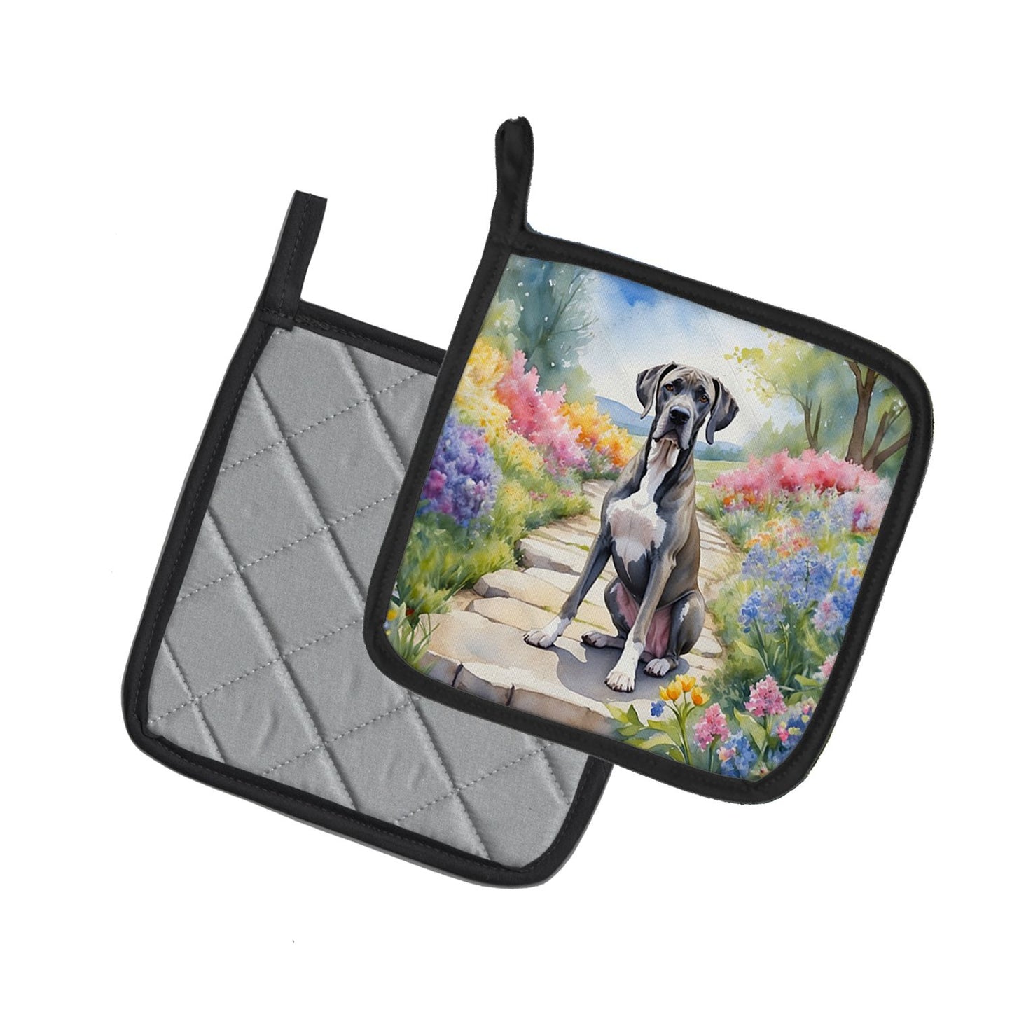 Great Dane Spring Path Pair of Pot Holders Kitchen Heat Resistant Pot Holders Sets Oven Hot Pads for Cooking Baking BBQ, 7 1/2 x 7 1/2