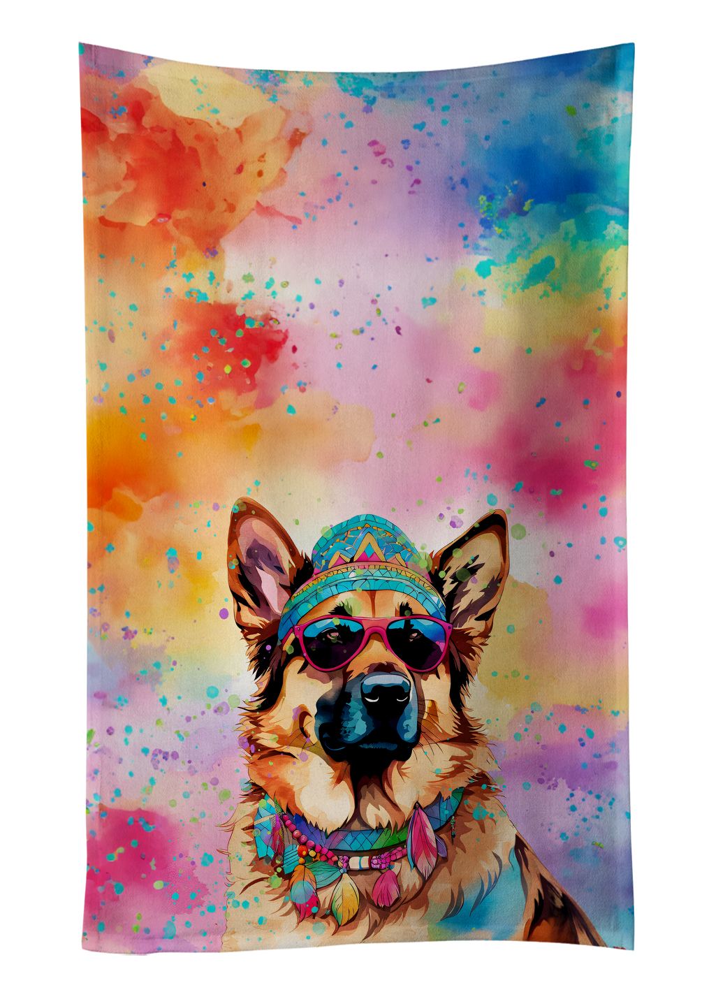 German Shepherd Hippie Dawg Kitchen Towel Dish Cloths Guest Hand Towel Decorative Bathroom Towel for Face,Tea, Dishcloth, Kitchen and Bath