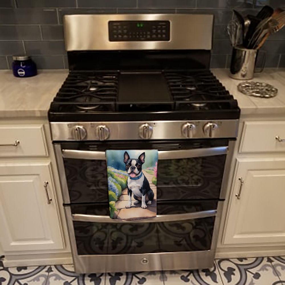 Boston Terrier Spring Path Kitchen Towel Dish Cloths Guest Hand Towel Decorative Bathroom Towel for Face,Tea, Dishcloth, Kitchen and Bath