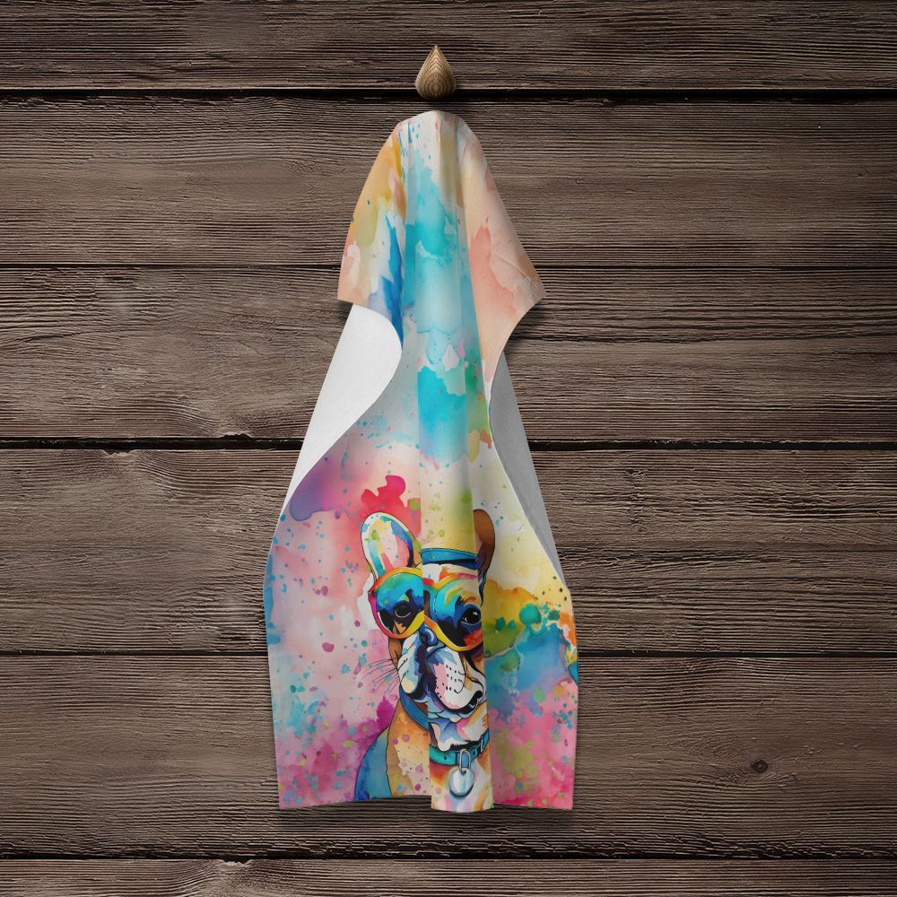 French Bulldog Hippie Dawg Kitchen Towel Dish Cloths Guest Hand Towel Decorative Bathroom Towel for Face,Tea, Dishcloth, Kitchen and Bath