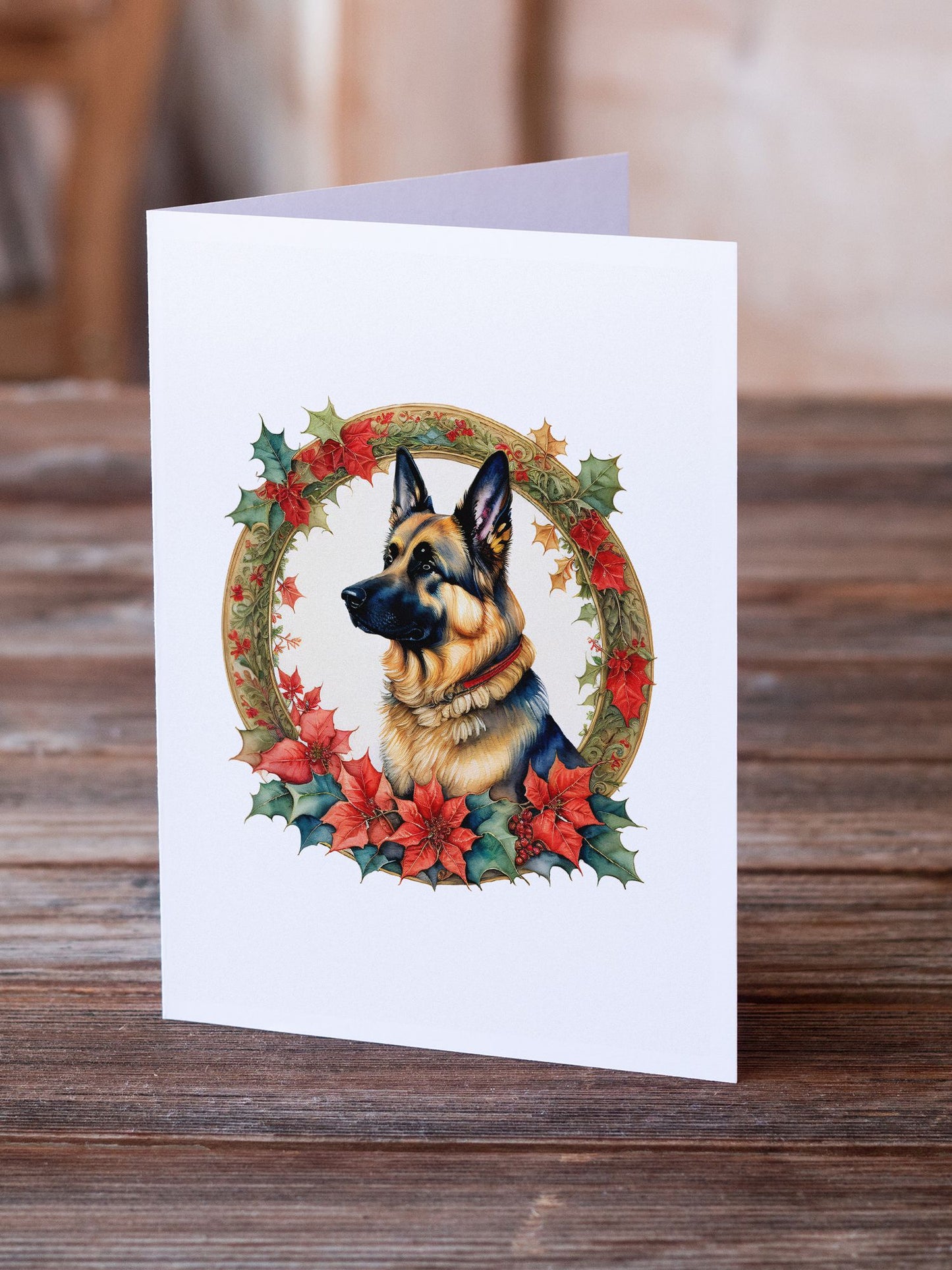 German Shepherd Christmas Flowers Greeting Cards Pack of 8 Blank Cards with Envelopes Whimsical A7 Size 5x7 Blank Note Cards