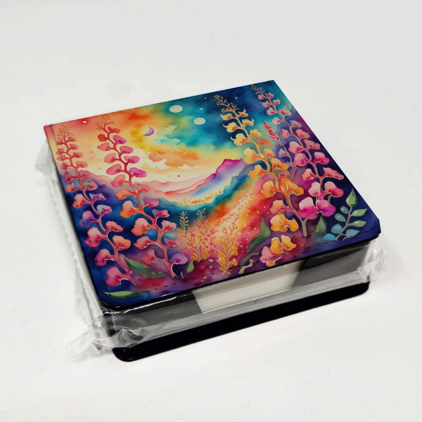 Colorful Snapdragon PU Leather Note Paper Holder with Artist-Designed Cover, Desk Accessory, Office Gift
