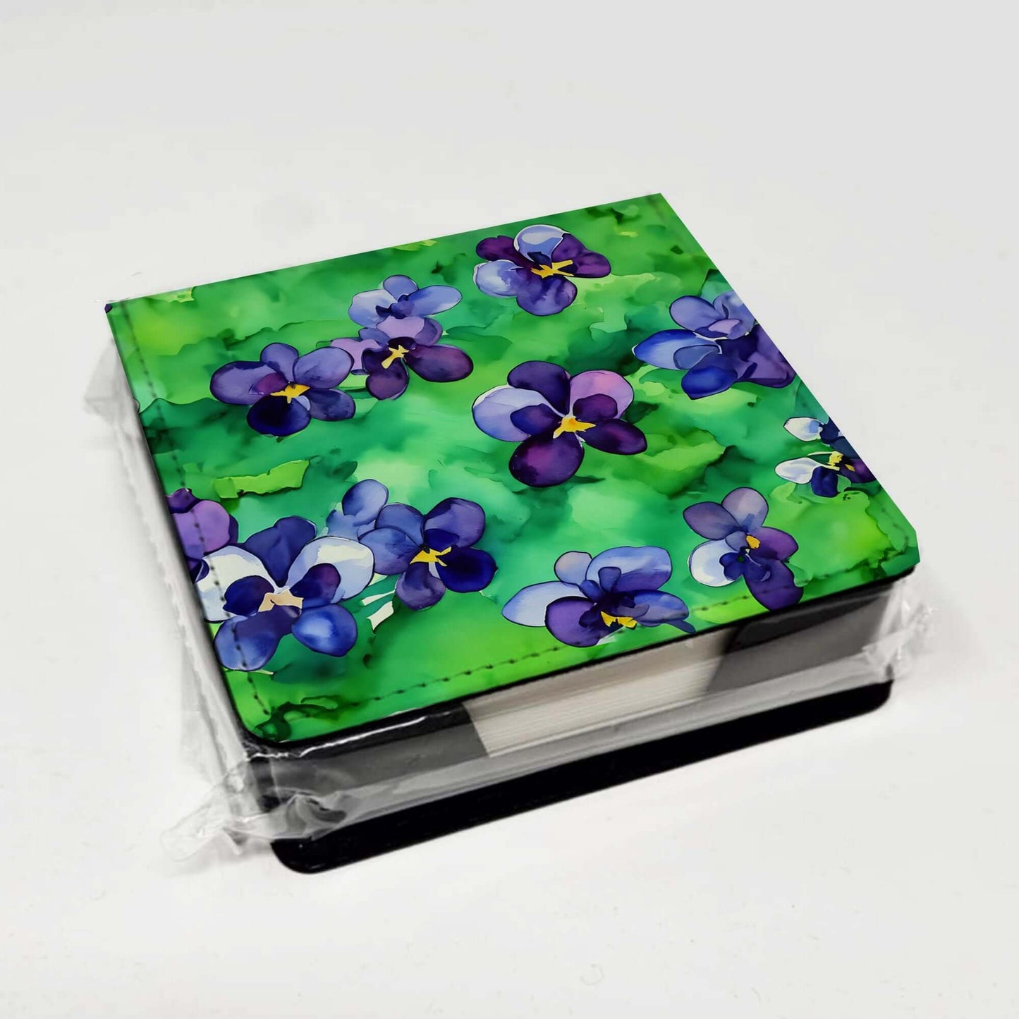 Wisconsin Wood Violets in Watercolor PU Leather Note Paper Holder with Artist-Designed Cover, Desk Accessory, Office Gift