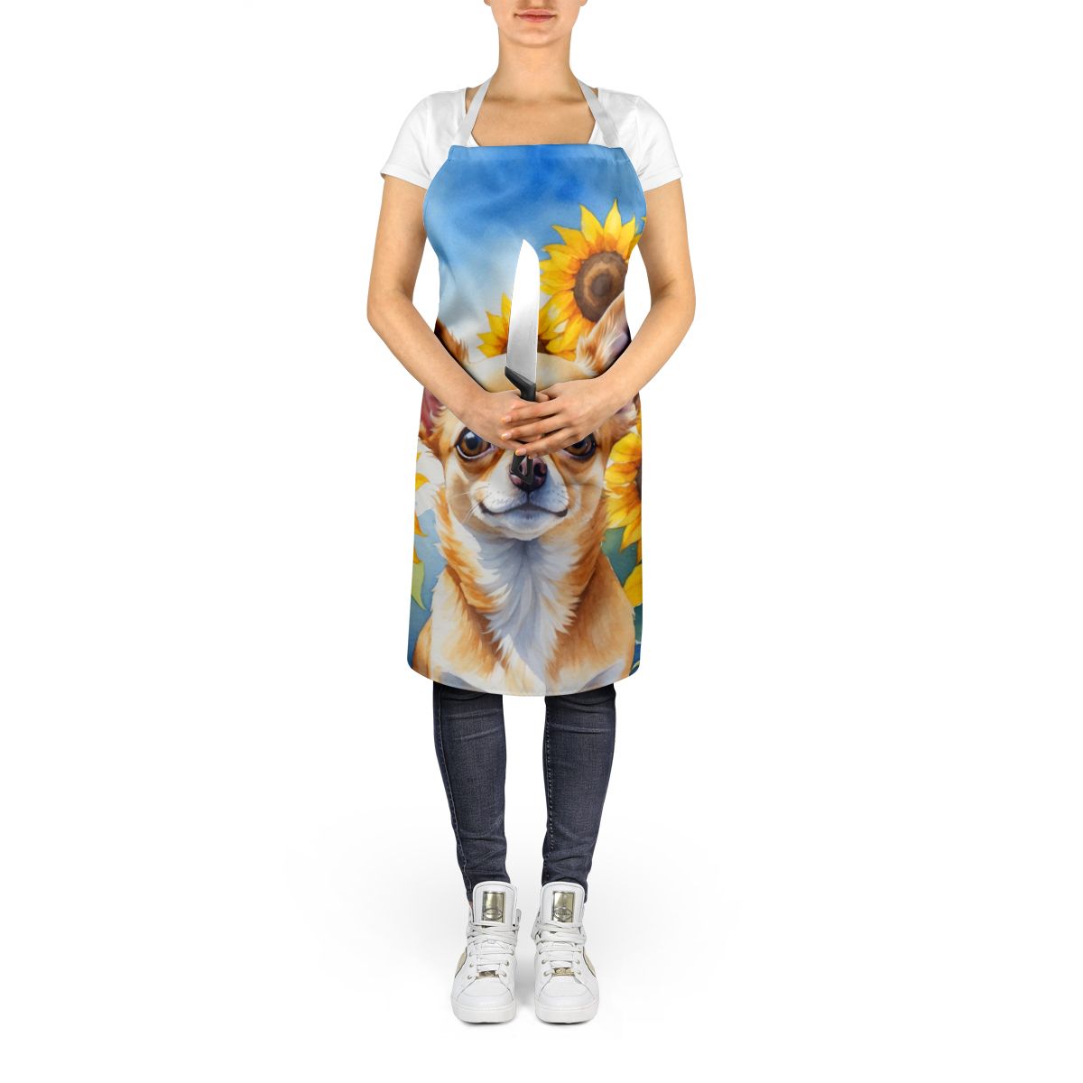 Chihuahua in Sunflowers Apron Cooking Kitchen Server Baking Crafts Gardening for Adult Women Men, Unisex, Large, Multicolor