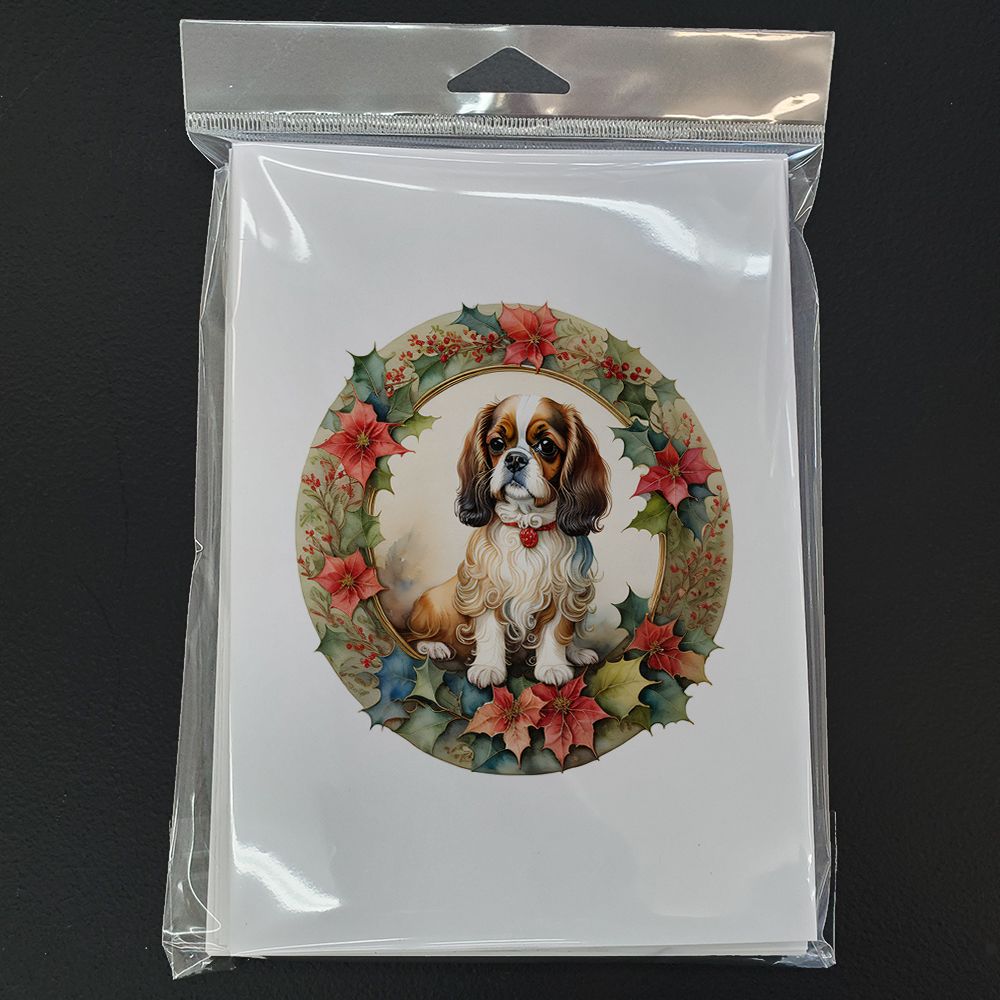 English Toy Spaniel Christmas Flowers Greeting Cards Pack of 8 Blank Cards with Envelopes Whimsical A7 Size 5x7 Blank Note Cards