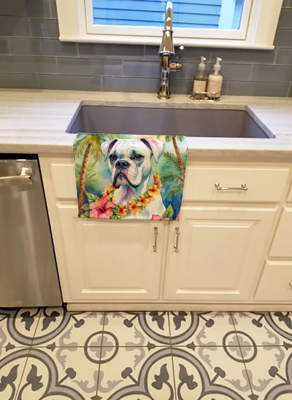 White Boxer Luau Kitchen Towel Dish Cloths Guest Hand Towel Decorative Bathroom Towel for Face,Tea, Dishcloth, Kitchen and Bath
