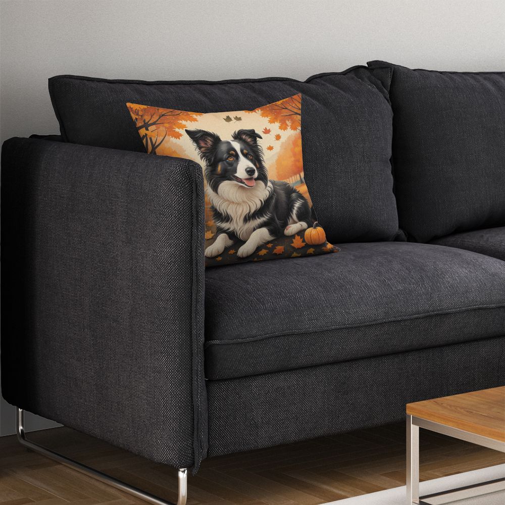 Border Collie Fall Throw Pillow Machine Washable, Indoor Outdoor Decorative Pillow for Couch, Bed or Patio, 14Hx14W