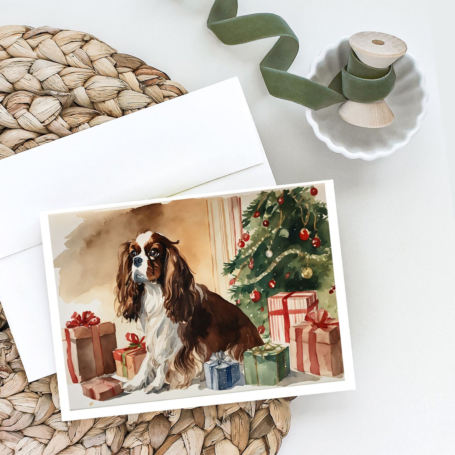 Cavalier Spaniel Christmas Greeting Cards Pack of 8 Blank Cards with Envelopes Whimsical A7 Size 5x7 Blank Note Cards