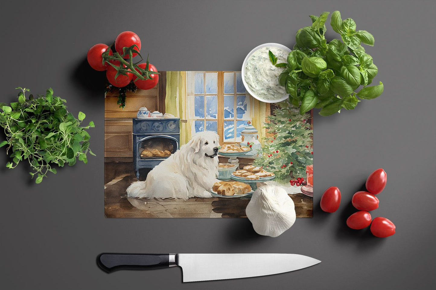 NEW Great Pyrenees Christmas Cookies Glass Cutting Board Decorative Tempered Glass Kitchen Cutting and Serving Board Large Size Chopping Board