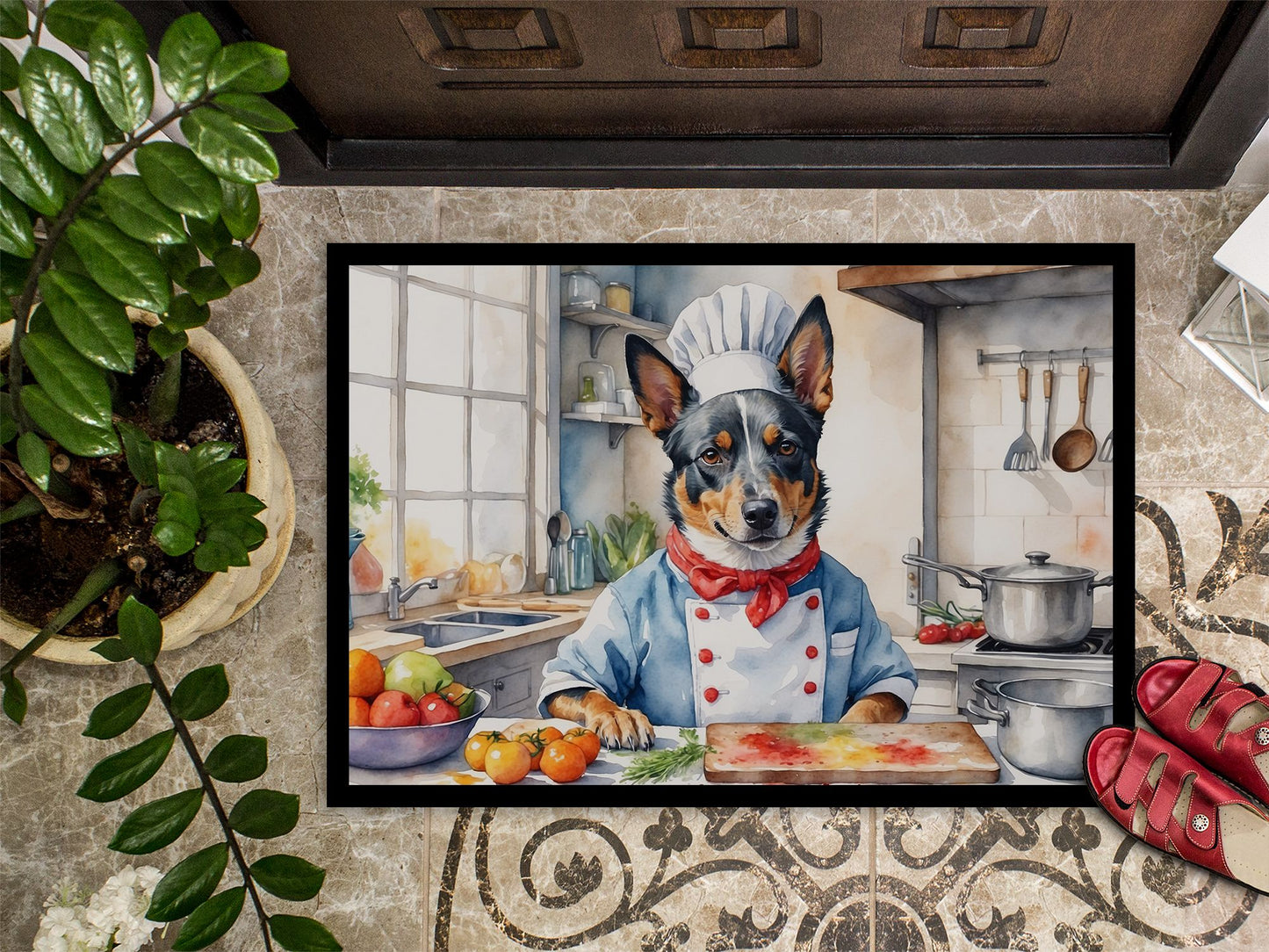 Australian Cattle Dog The Chef Doormat Front Door Mat Indoor Outdoor Rugs for Entryway, Non Slip Washable Low Pile, 24H X 36W