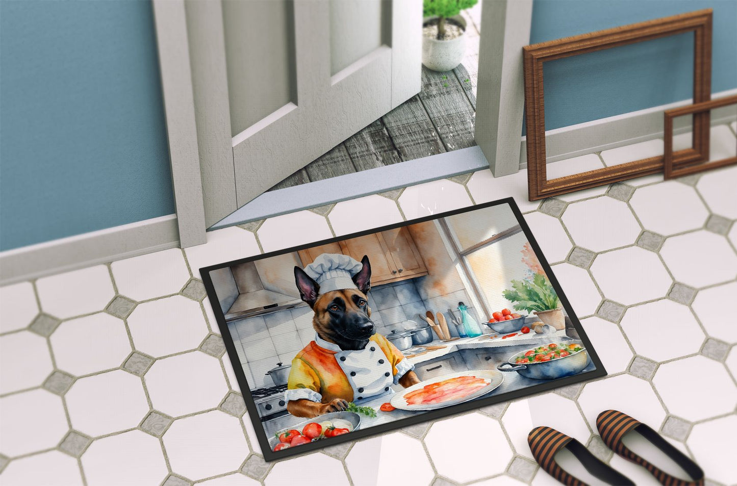 Belgian Malinois The Chef Doormat Front Door Mat Indoor Outdoor Rugs for Entryway, Non Slip Washable Low Pile, 24H X 36W