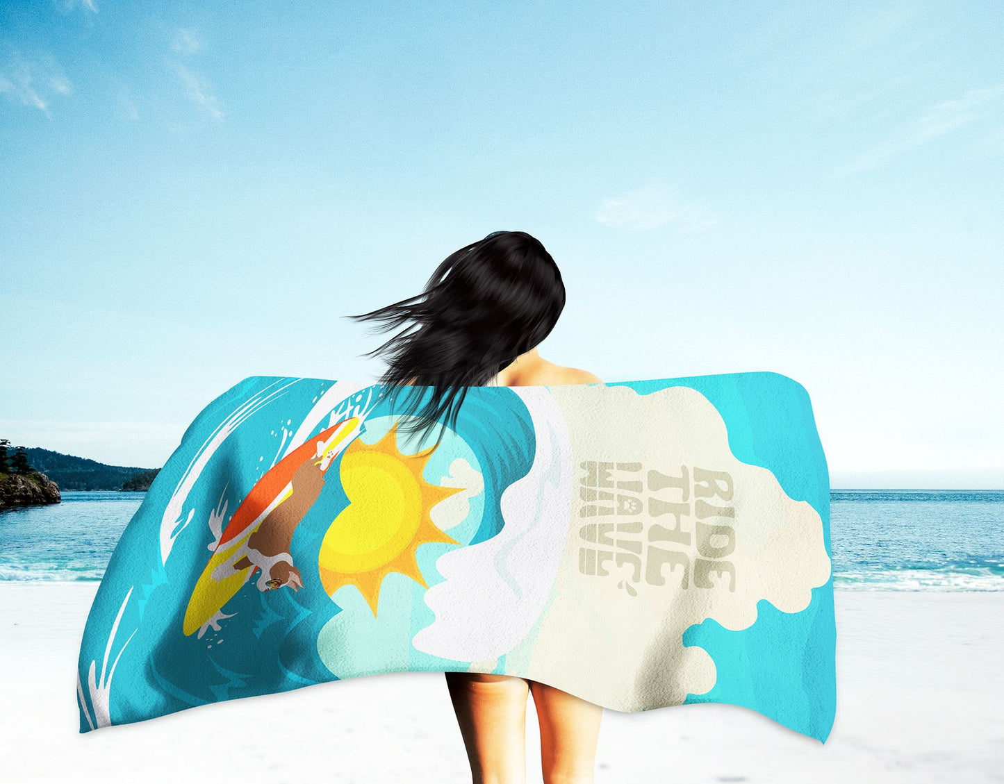 Surfer Dog Red Boston Terrier Premium Beach Towel Oversized Towel Beach Blanket, Pool, Beach Essentials, Yoga, Premium Bath Towel, Quick Dry Plush