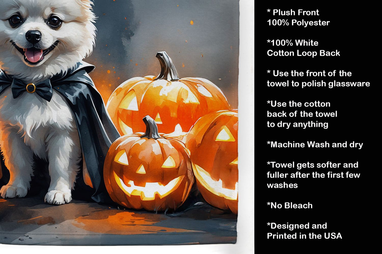 White Pomeranian Puppy Halloween Kitchen Towel Dish Cloths Guest Hand Towel Decorative Bathroom Towel for Face,Tea, Dishcloth, Kitchen and Bath