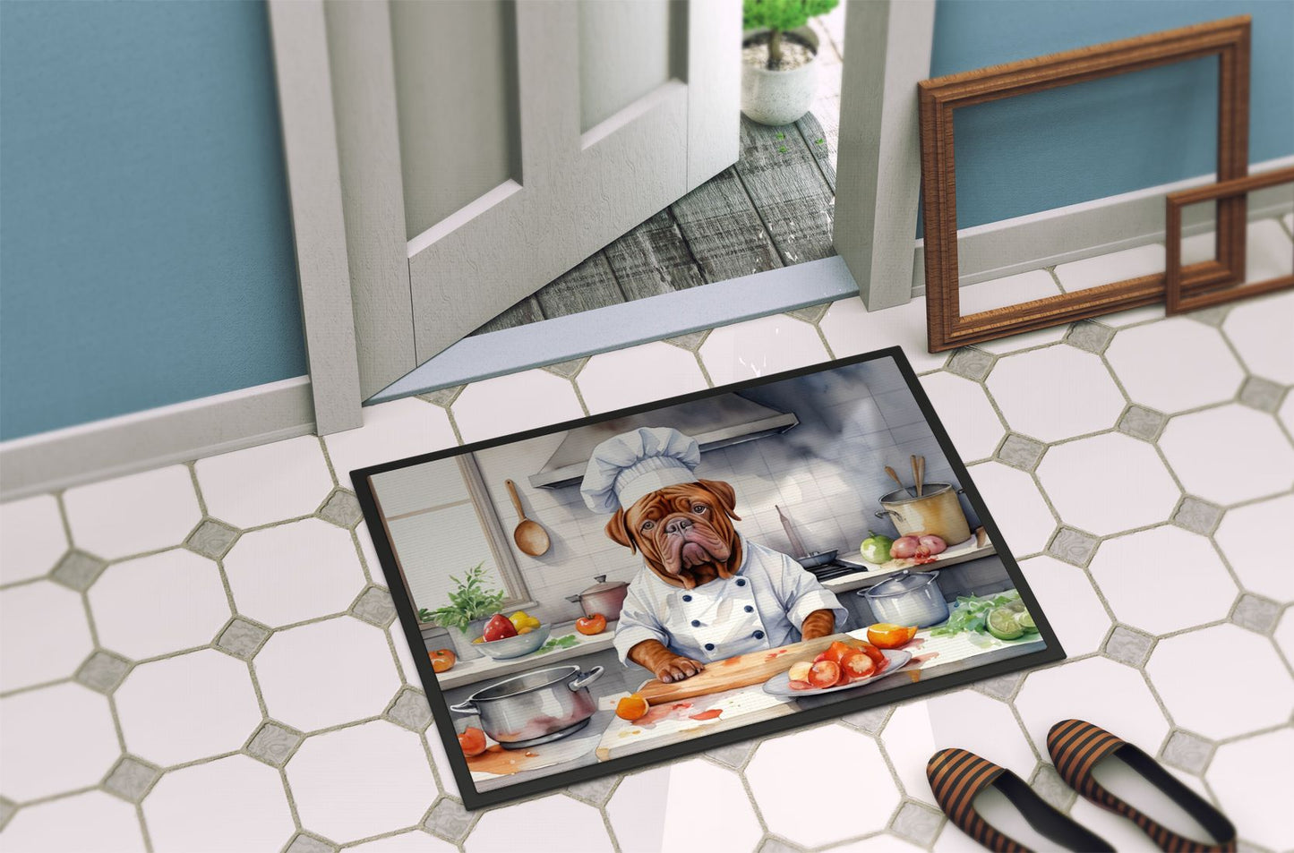 NEW Dogue de Bordeaux The Chef Doormat Front Door Mat Indoor Outdoor Rugs for Entryway, Non Slip Washable Low Pile, 18H X 27W
