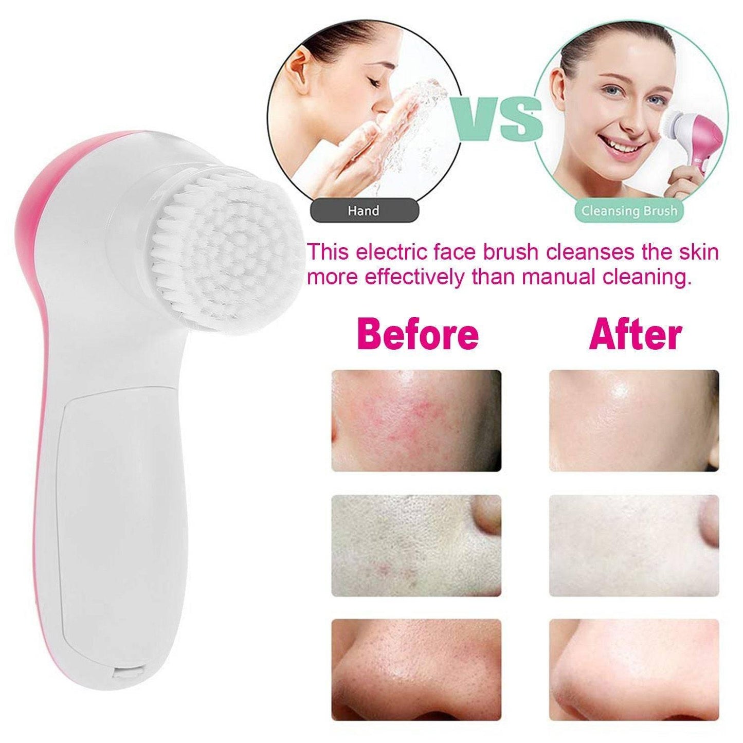 Facial Cleansing Brush Waterproof Face Spin Cleaning Brush with 5 Brush Heads - Clothes For Her Online Store