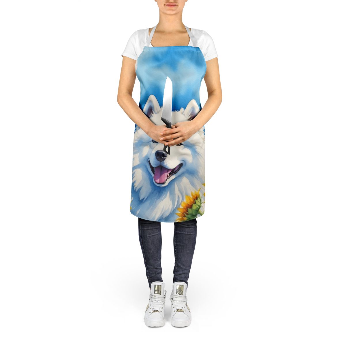 Samoyed in Sunflowers Apron Cooking Kitchen Server Baking Crafts Gardening for Adult Women Men, Unisex, Large, Multicolor