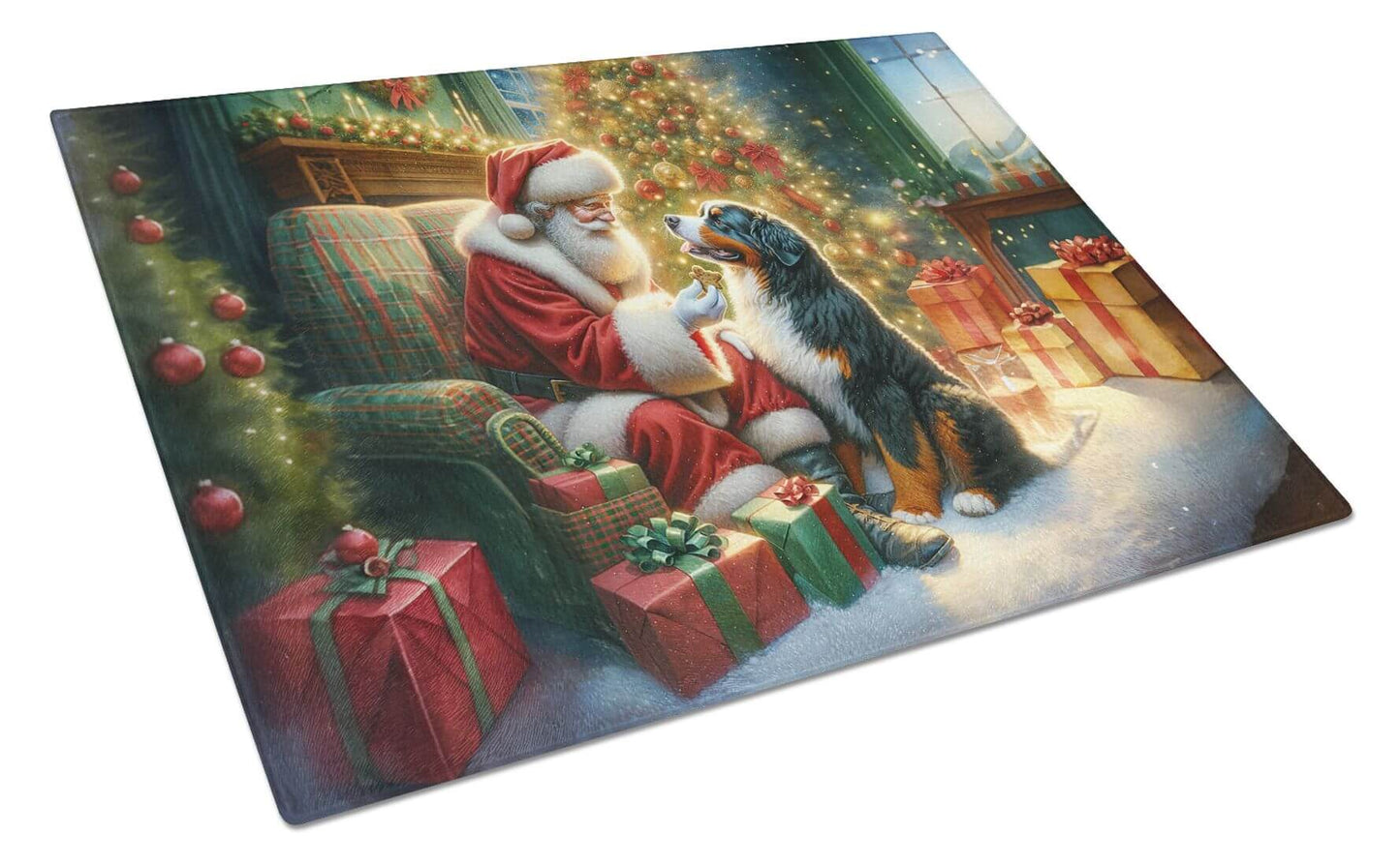 NEW Bernese Mountain Dog and Santa Claus Glass Cutting Board Decorative Tempered Glass Kitchen Cutting and Serving Board Large Size Chopping Board
