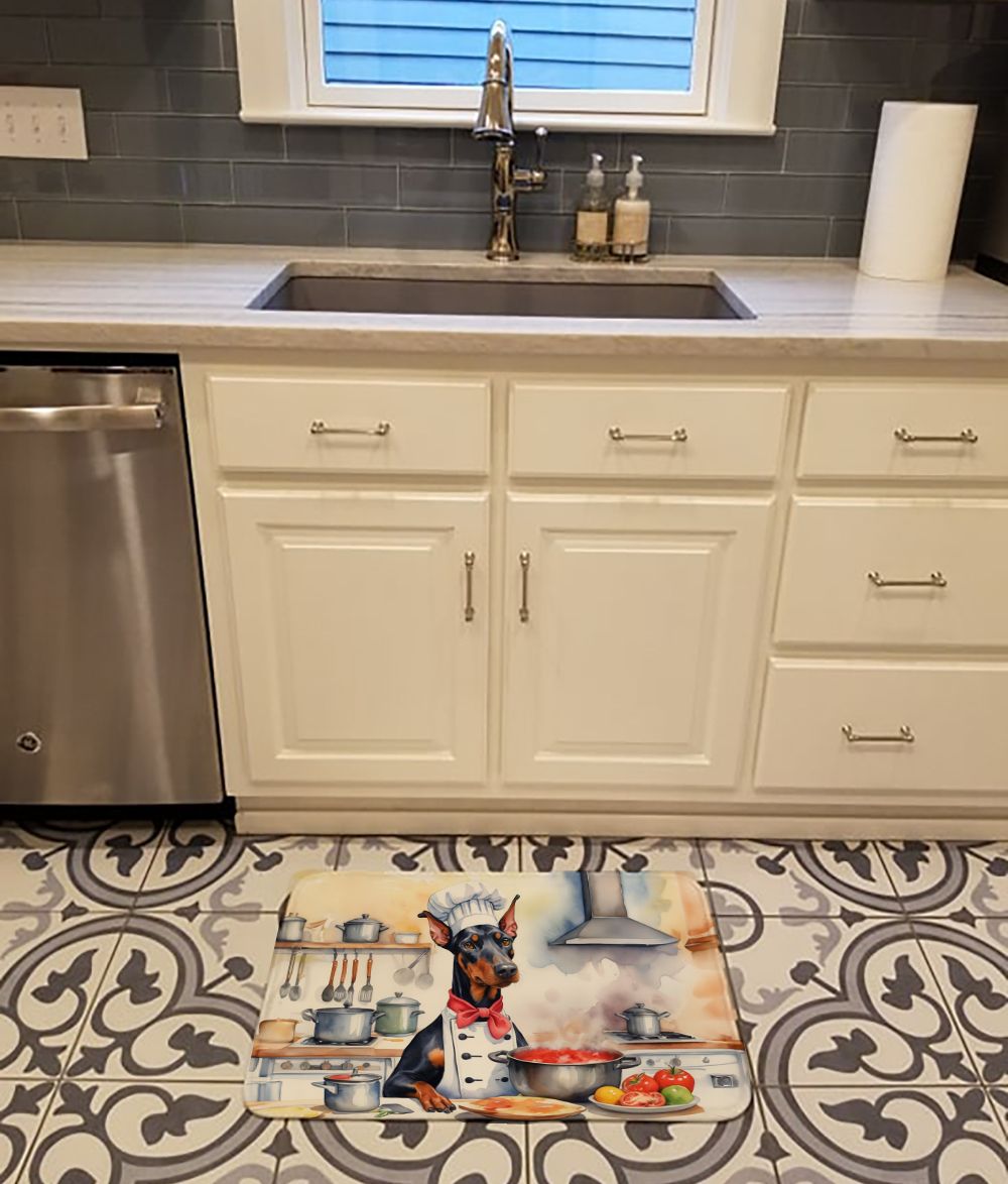 Doberman Pinscher The Chef Memory Foam Kitchen Mat Machine Washable Anti-Fatigue Mat Cushion Comfort Bath Mat or Kitchen Rug