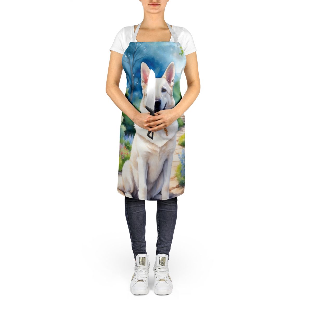 German Shepherd Spring Path Apron Cooking Kitchen Server Baking Crafts Gardening for Adult Women Men, Unisex, Large, Multicolor
