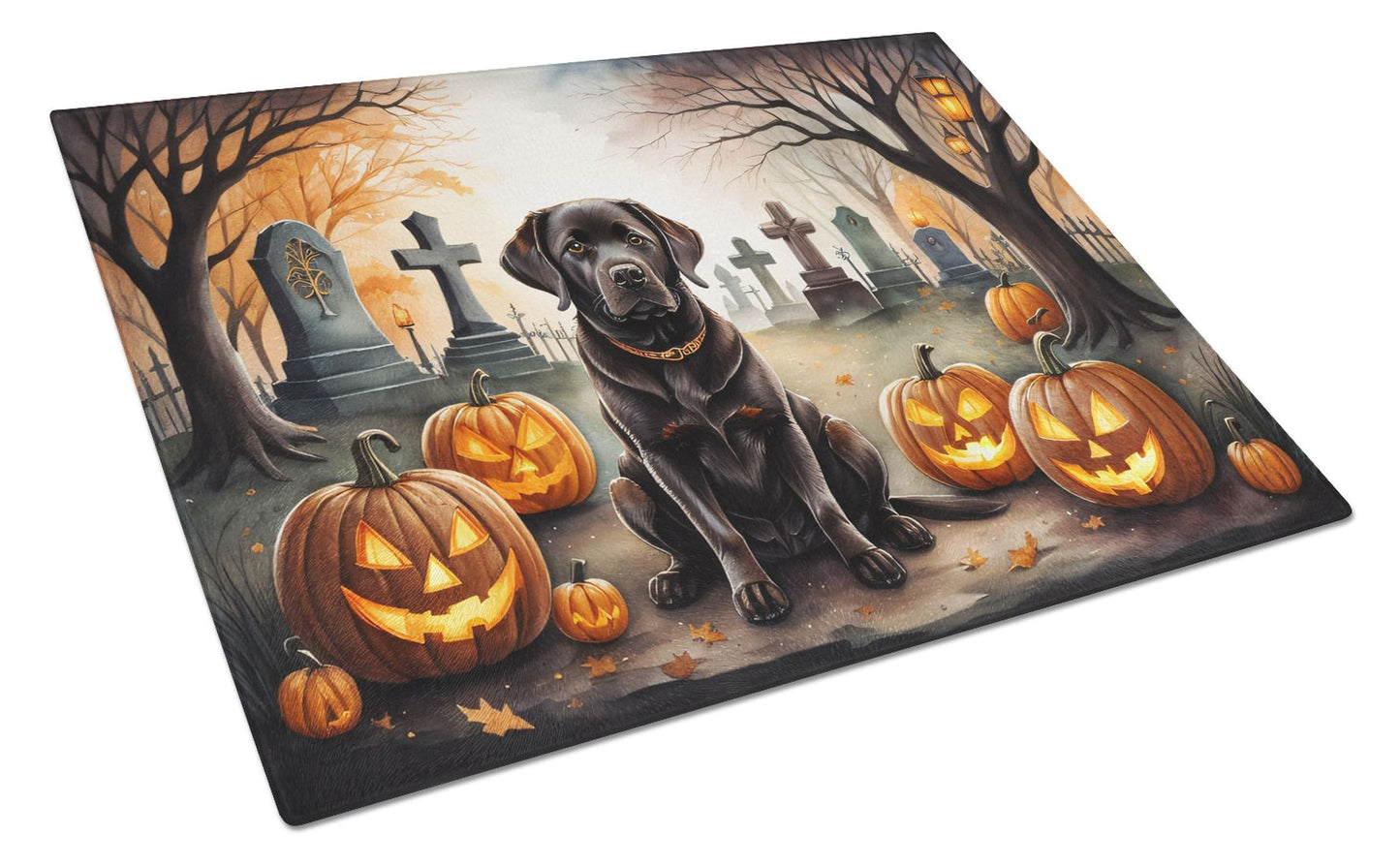 NEW Chocolate Labrador Retriever Spooky Halloween Glass Cutting Board Decorative Tempered Glass Kitchen Cutting and Serving Board Large Size Chopping Board