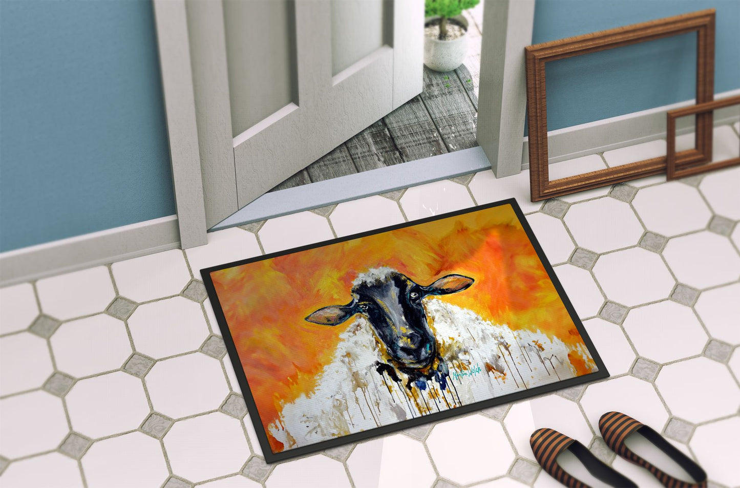 NEW Peach Wool Sheep Doormat Front Door Mat Indoor Outdoor Rugs for Entryway, Non Slip Washable Low Pile, 18H X 27W