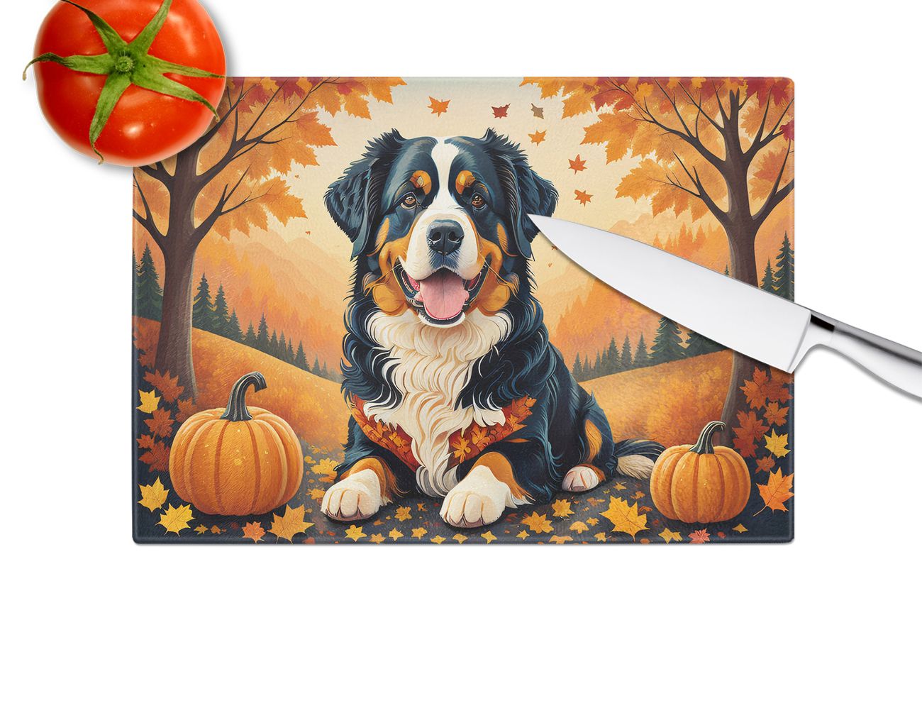 NEW Bernese Mountain Dog Fall Glass Cutting Board Decorative Tempered Glass Kitchen Cutting and Serving Board Large Size Chopping Board