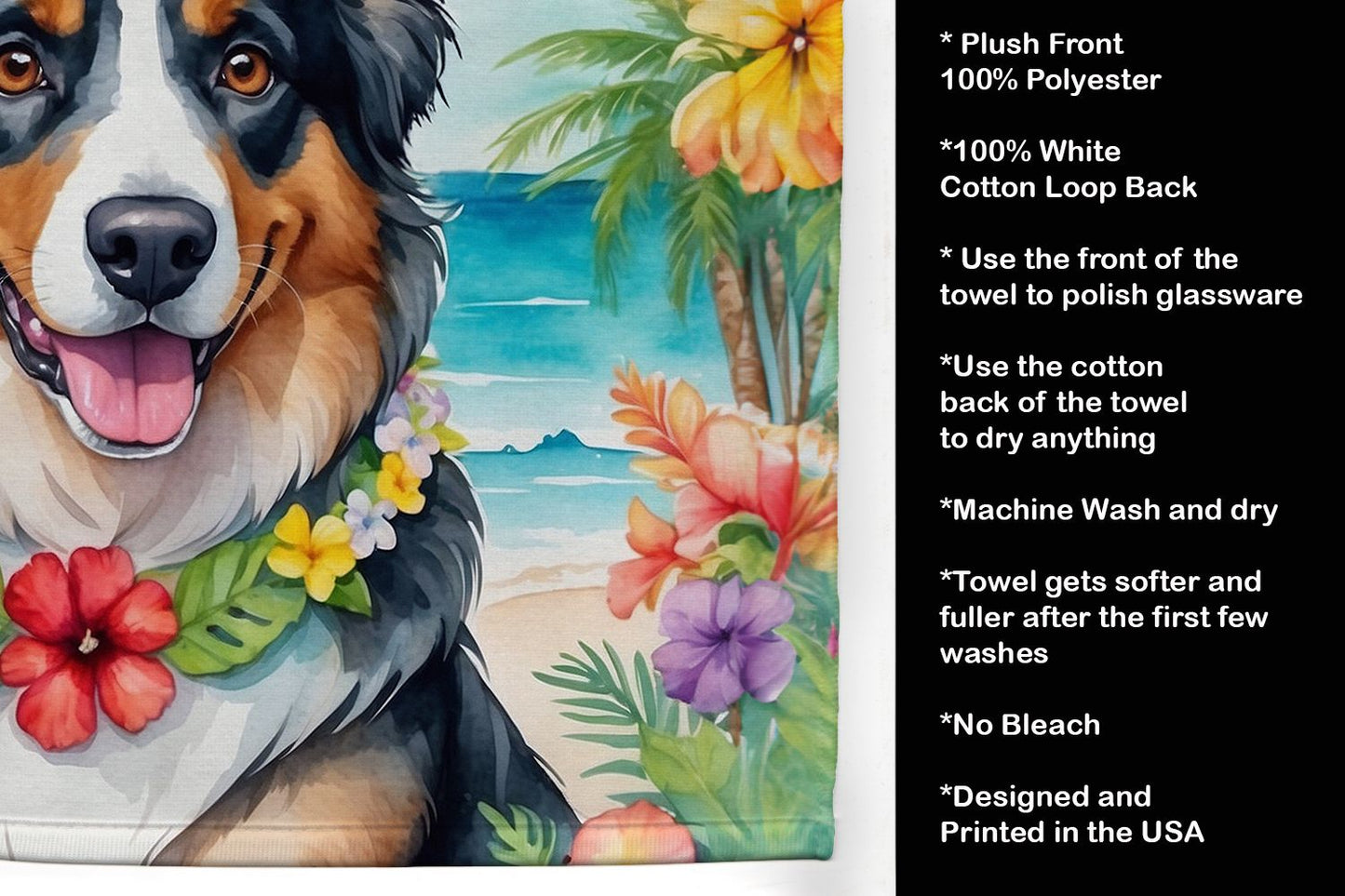 Australian Shepherd Luau Kitchen Towel Dish Cloths Guest Hand Towel Decorative Bathroom Towel for Face,Tea, Dishcloth, Kitchen and Bath