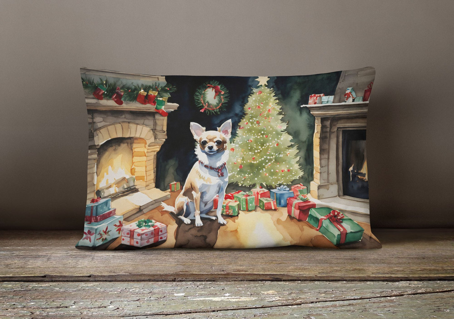 Waiting on Christmas Throw Pillow Throw Pillow for Indoor Couch Bed Outdoor Patio Washable, Chihuahua 1321,12Hx16W