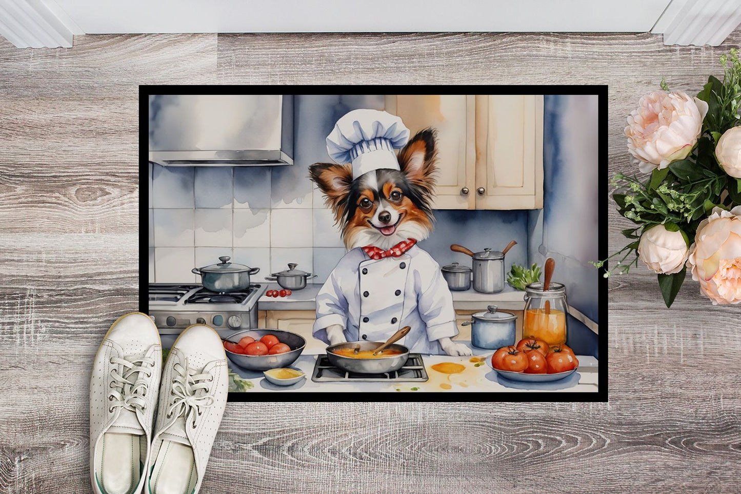 NEW Papillon The Chef Doormat Front Door Mat Indoor Outdoor Rugs for Entryway, Non Slip Washable Low Pile, 18H X 27W