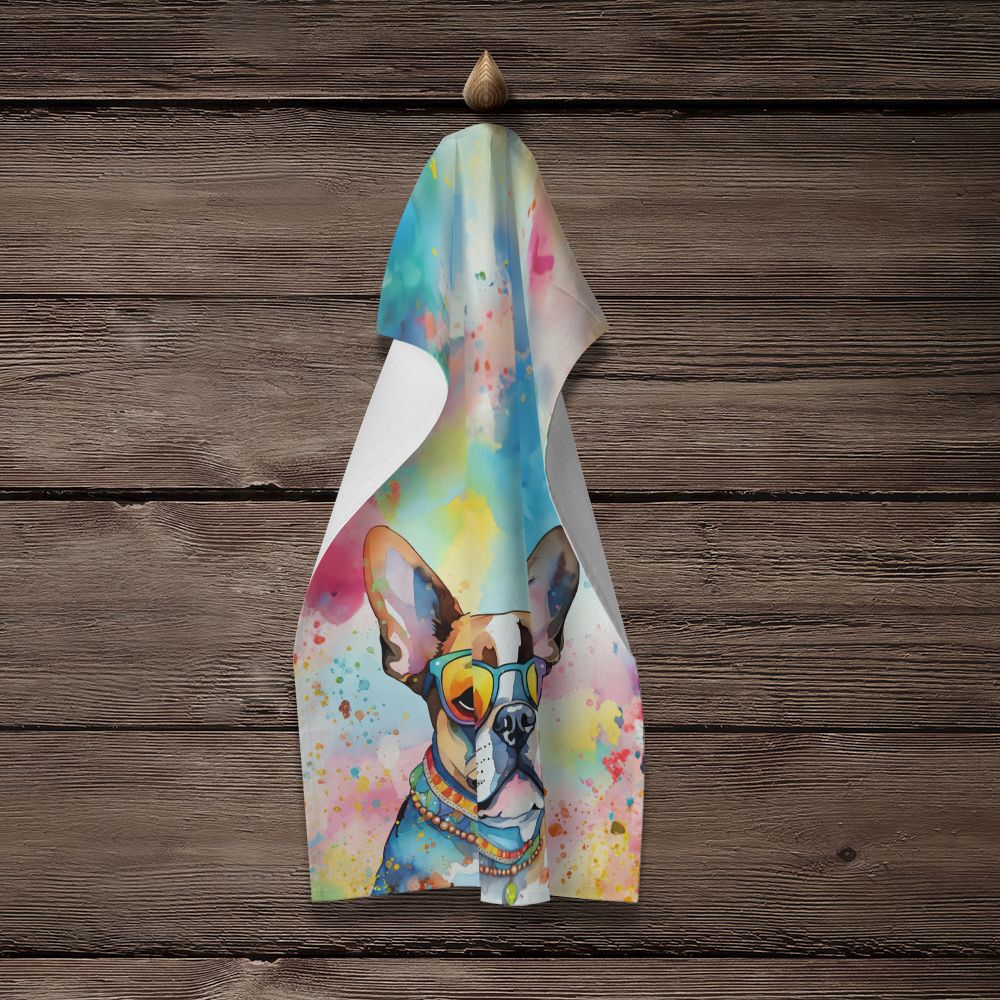 Boston Terrier Hippie Dawg Kitchen Towel Dish Cloths Guest Hand Towel Decorative Bathroom Towel for Face,Tea, Dishcloth, Kitchen and Bath