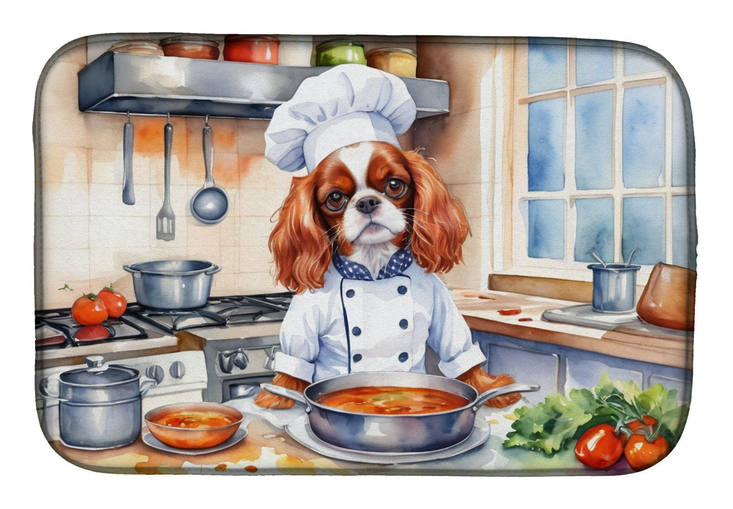 Cavalier Spaniel The Chef Dish Drying Mat Absorbent Dish Drying Mat Pad for Kitchen Counter Dish Drainer Mat for Countertop, 14 x 21", Multicolor
