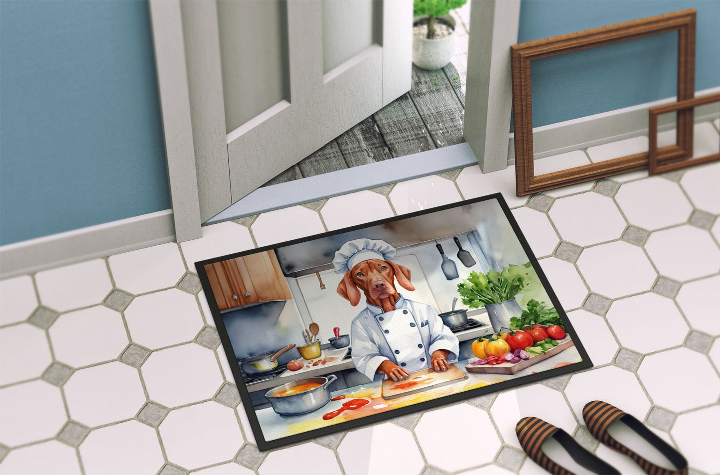 NEW Vizsla The Chef Doormat Front Door Mat Indoor Outdoor Rugs for Entryway, Non Slip Washable Low Pile, 18H X 27W
