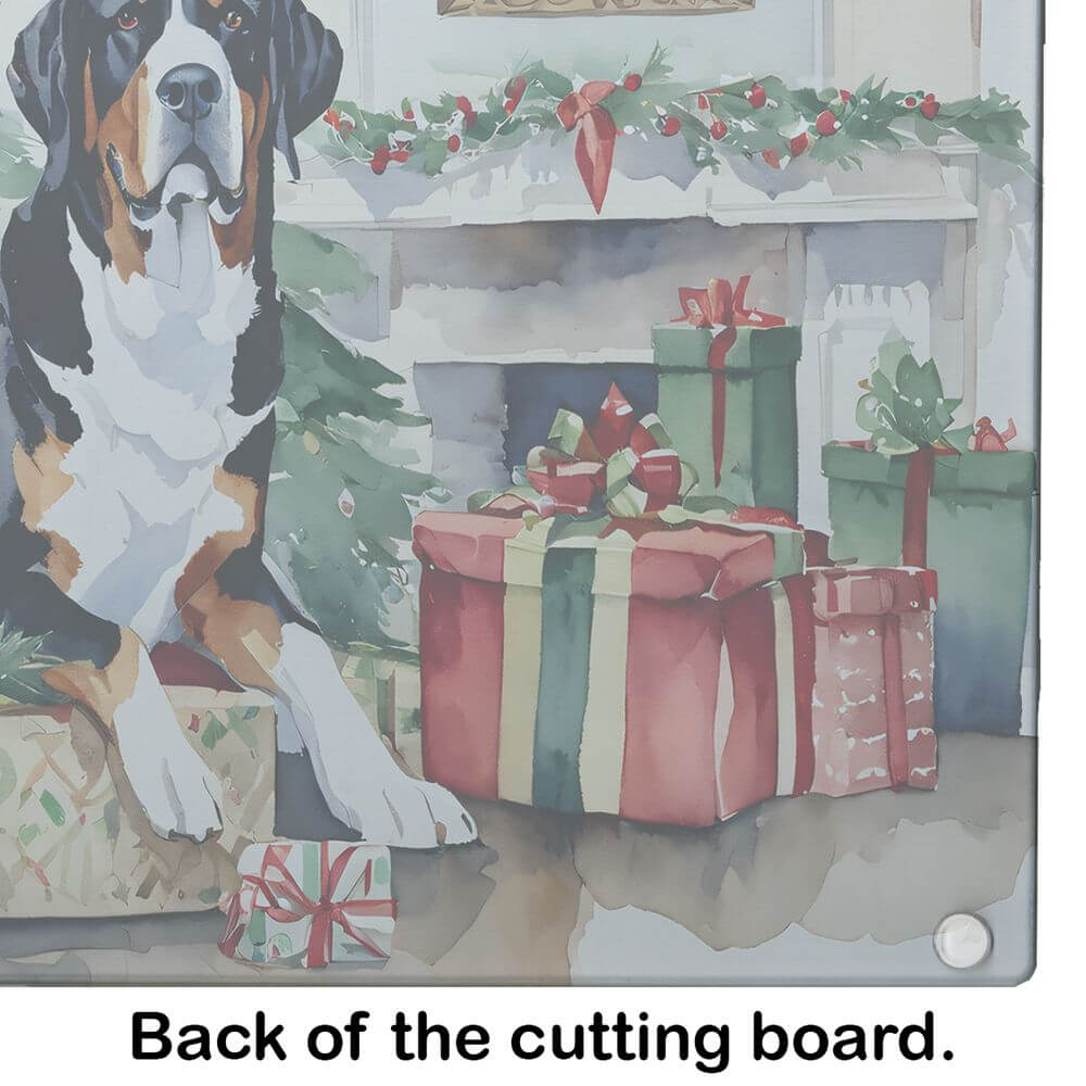 NEW Greater Swiss Mountain Dog Cozy Christmas Glass Cutting Board Decorative Tempered Glass Kitchen Cutting and Serving Board Large Size Chopping Board
