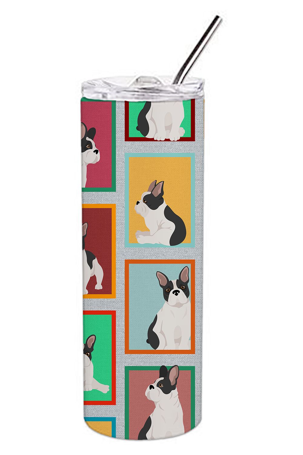 Lots of Black and White French Bulldog Stainless Steel Skinny Tumbler Vacuum Double Walled Reusable Insulated Tumbler Travel Cup for Coffee Cocktails Gift with Lid, 20 oz
