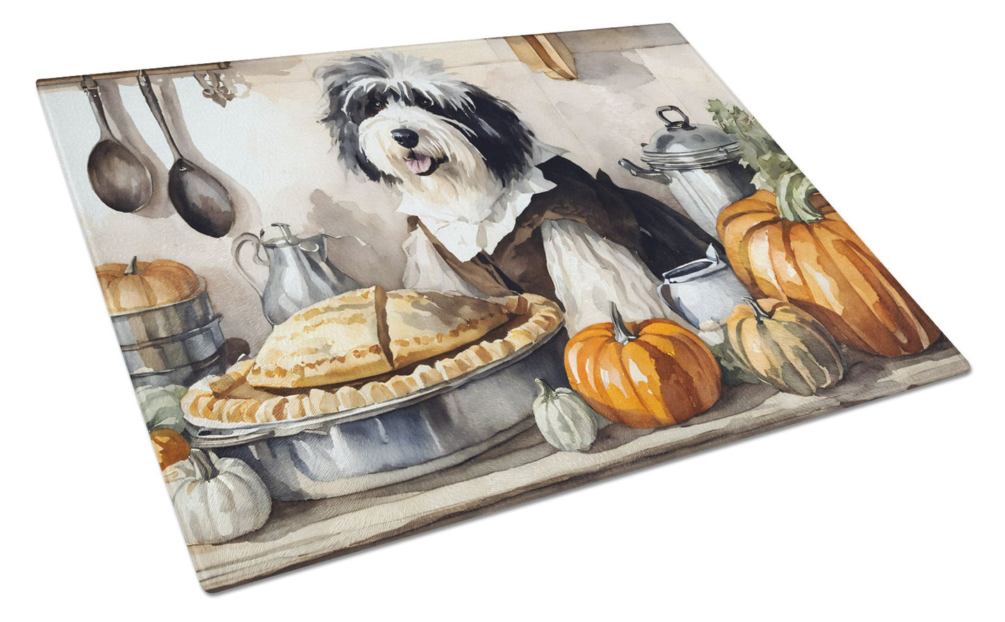 NEW Old English Sheepdog Fall Kitchen Pumpkins Glass Cutting Board Decorative Tempered Glass Kitchen Cutting and Serving Board Large Size Chopping Board