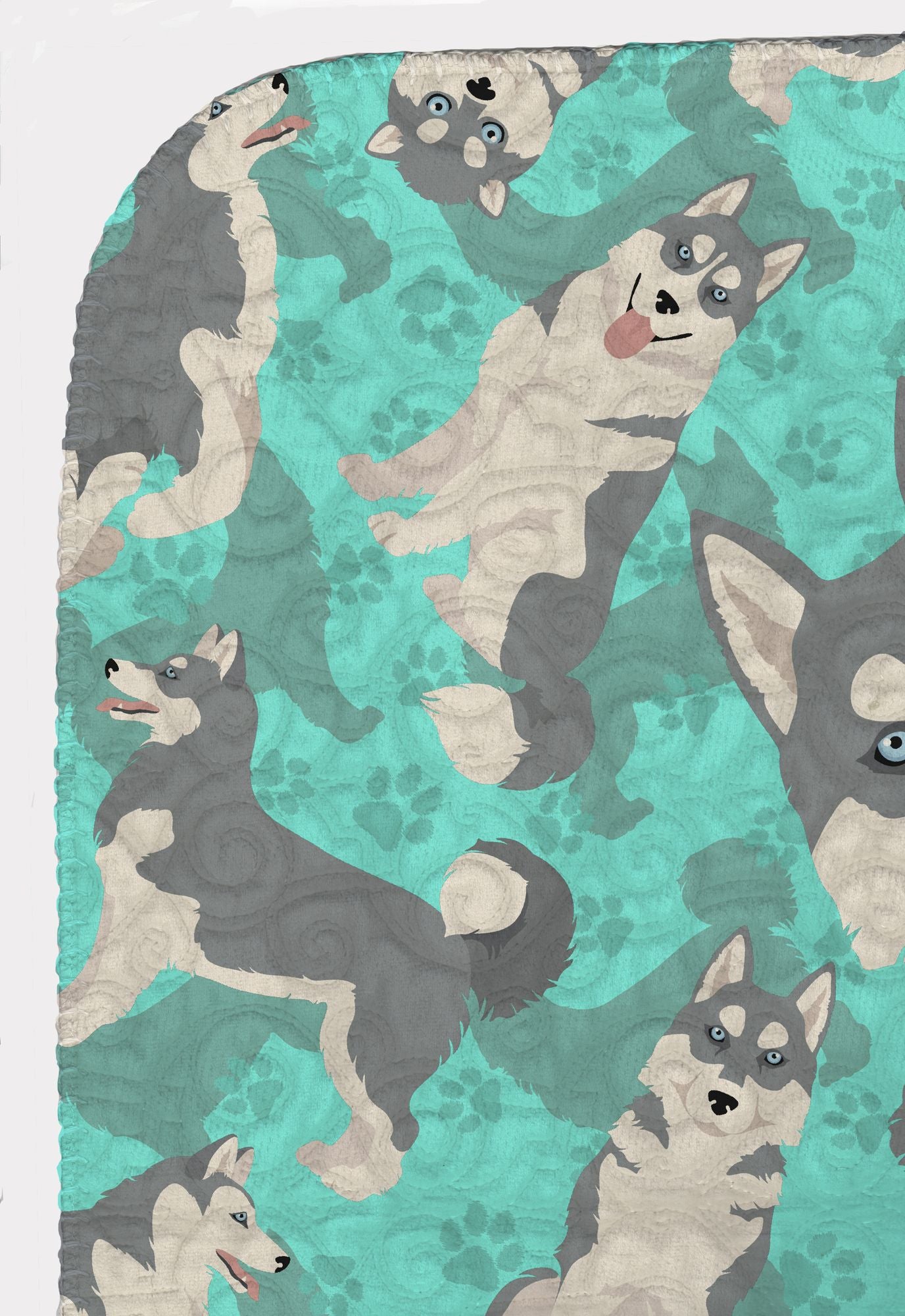 Grey Siberian Husky Quilted Blanket 50x60 Artwork Pattern Quilted Throw Blanket for Bed, Couch, Sofa, Soft and Lightweight