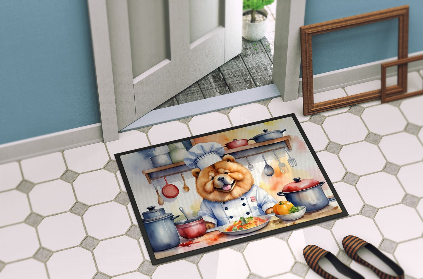 Chow Chow The Chef Doormat Front Door Mat Indoor Outdoor Rugs for Entryway, Non Slip Washable Low Pile, 24H X 36W