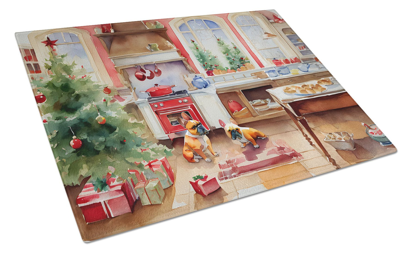 NEW French Bulldog Christmas Cookies Glass Cutting Board Decorative Tempered Glass Kitchen Cutting and Serving Board Large Size Chopping Board