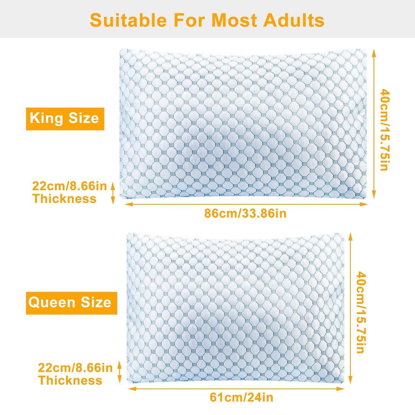 Cooling Memory Foam Pillow Ventilated Soft Bed Pillow w/ Cooling Gel Infused Memory Foam 2Pcs Queen Size - Clothes For Her Online Store