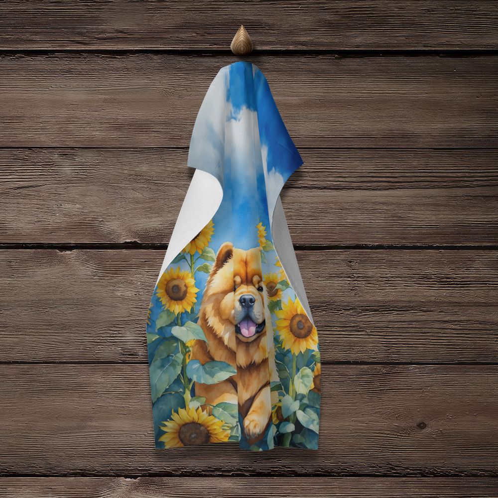 Chow Chow in Sunflowers Kitchen Towel Dish Cloths Guest Hand Towel Decorative Bathroom Towel for Face,Tea, Dishcloth, Kitchen and Bath